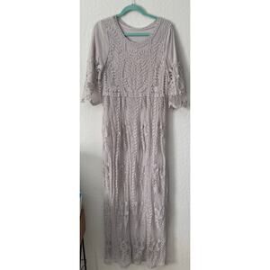 Orange Creek NWT Mesh Lace Romantic Maxi Dress Grey Size XL